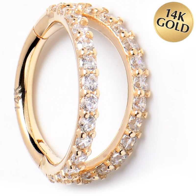 Simple Nose Rings with Subtle Glam -16 Gauge 5/16 Solid 14KT Yellow Gold Clear CZ Gem Hinged Segment Ring