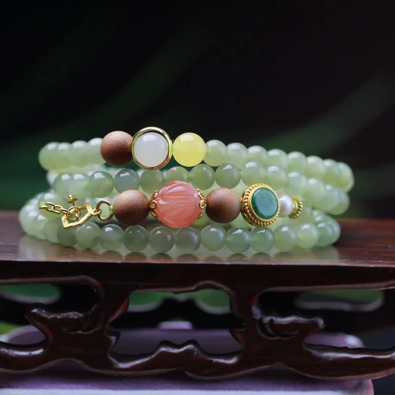Gold and Silver Bangles for Women-Buddha Stones Natural Hetian Jade Amber Lotus Red Agate Luck Abundance Bracelet Gold and Silver Bangles for Women-Buddha Stones Natural Hetian Jade Amber Lotus Red Agate Luck Abundance Bracelet