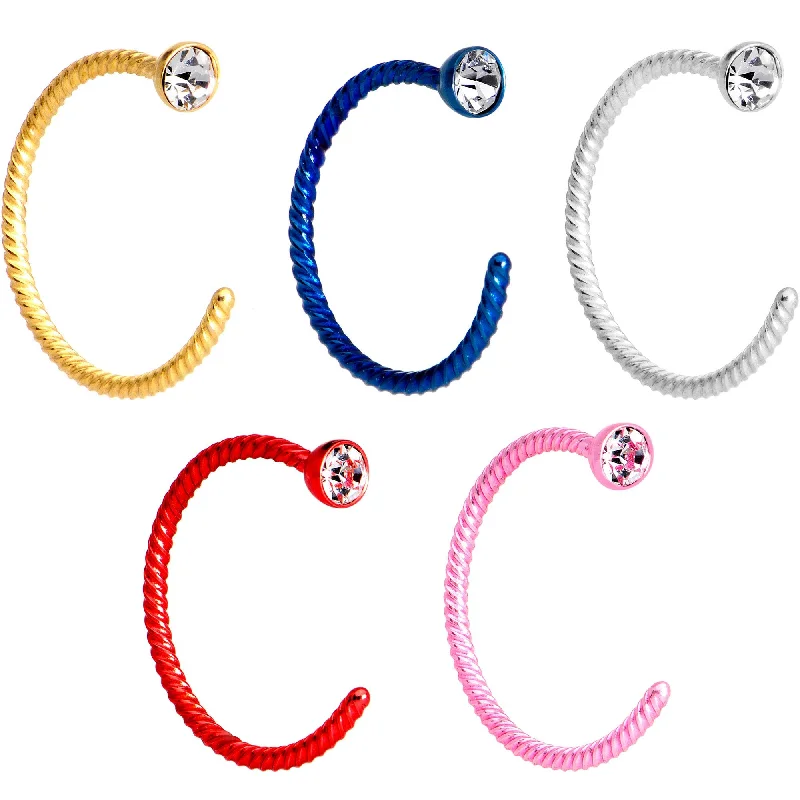 Nose Rings with Colorful Stones -20 Gauge 5/16 Clear Gem Multicolor Pack Set of 5 Twisted Nose Hoop Rings Nose Rings with Colorful Stones -20 Gauge 5/16 Clear Gem Multicolor Pack Set of 5 Twisted Nose Hoop Rings