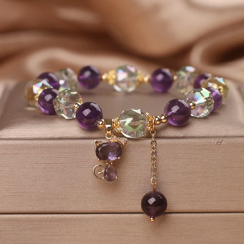 Beaded and Leather Bracelets for Men-Buddha Stones Amethyst White Crystal Fox Meditation Bracelet Beaded and Leather Bracelets for Men-Buddha Stones Amethyst White Crystal Fox Meditation Bracelet