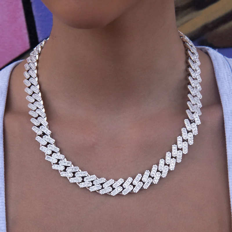 Shop Classic Women's Necklaces & Pendants with a Modern Twist-Diamond Baguette Cuban Necklace in White Gold- 12mm Shop Classic Women's Necklaces & Pendants with a Modern Twist-Diamond Baguette Cuban Necklace in White Gold- 12mm