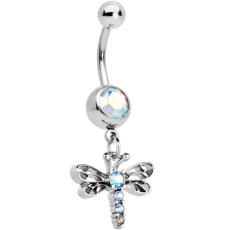 Adjustable Belly Rings for Perfect Fit -Aurora Gem Ornate Dragonfly Dangle Belly Ring Adjustable Belly Rings for Perfect Fit -Aurora Gem Ornate Dragonfly Dangle Belly Ring
