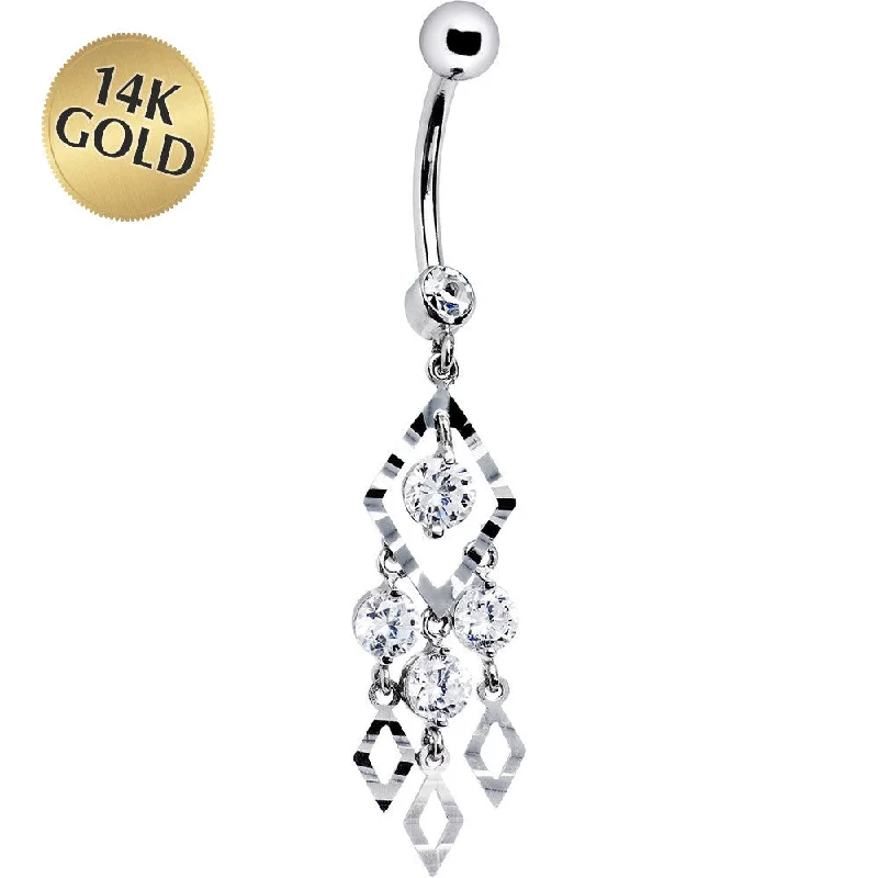 Simple Belly Rings for a Clean Look -16 Gauge Solid 14kt White Gold Expressions Chandelier Belly Ring Simple Belly Rings for a Clean Look -16 Gauge Solid 14kt White Gold Expressions Chandelier Belly Ring