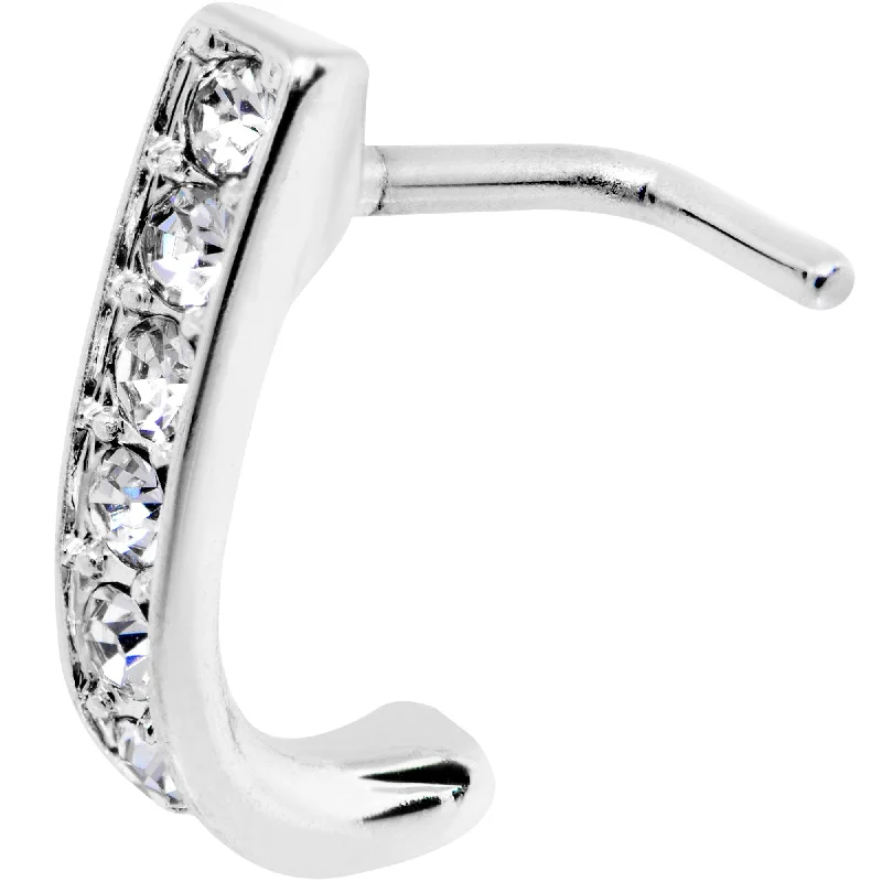 Nose Rings for Edgy Look -18 Gauge Clear CZ Sleek Faux Hoop L Shaped Nose Ring