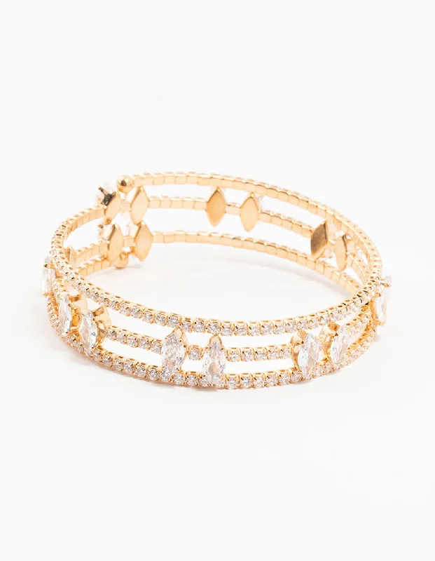 Gold and Silver Wedding Bangles for Women-Gold Marquise Cubic Zirconia Wrapped Bangle Bracelet Gold and Silver Wedding Bangles for Women-Gold Marquise Cubic Zirconia Wrapped Bangle Bracelet