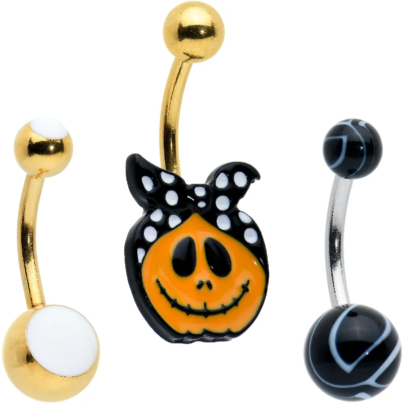 Comfortable Belly Rings for Exclusive Appeal -Gold Tone Halloween Country Pumpkin Glow in Dark Belly Ring Set of 3 Comfortable Belly Rings for Exclusive Appeal -Gold Tone Halloween Country Pumpkin Glow in Dark Belly Ring Set of 3