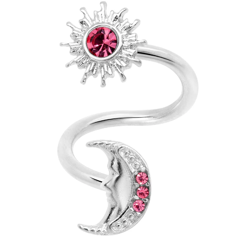 Bold and Beautiful Lip Rings14 Gauge 7/16 Pink Gem Moon Spiral Twister Belly Ring