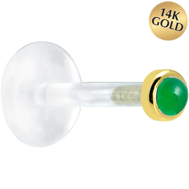 Women's Earrings – Elegant Designs for Every Personality--16 Gauge 5/16 Solid 14KT Yellow Gold 2mm Genuine Jade Bioplast Tragus Earring Stud