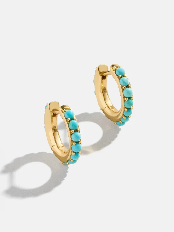 Women's Earrings – Elegant Designs for Every Personality--18K Gold Semi-Precious Huggie Earrings - Turquoise