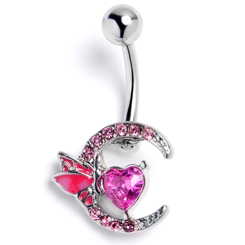 Belly Rings with Gemstones for Sparkling Style -Pink Gem Butterfly Moon Heart Belly Ring Belly Rings with Gemstones for Sparkling Style -Pink Gem Butterfly Moon Heart Belly Ring
