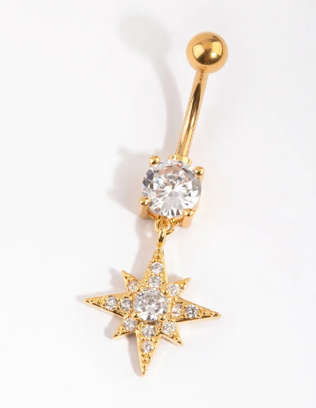Belly Rings for Fashionistas -Gold Plated Titanium Star Belly Bar