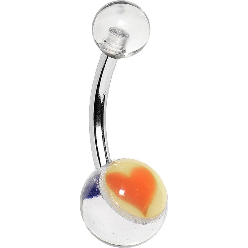 Designer Belly Rings with Custom Features -Acrylic Clear with Heart Belly Ring 3/8