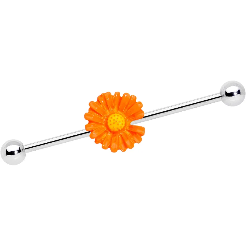 Women's Earrings – Elegant Designs for Every Personality--14 Gauge Orange Daisy Industrial Barbell 38mm