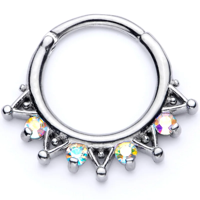Nostalgic Nose Rings -16 Gauge 3/8 Aurora CZ Gem Triangles Septum Clicker