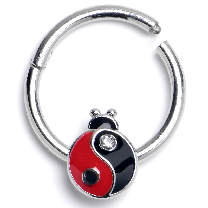 Women's Earrings – Elegant Designs for Every Personality--16 Gauge 3/8 Clear Gem Ladybug Yin Yang Hinged Segment Ring Women's Earrings – Elegant Designs for Every Personality--16 Gauge 3/8 Clear Gem Ladybug Yin Yang Hinged Segment Ring