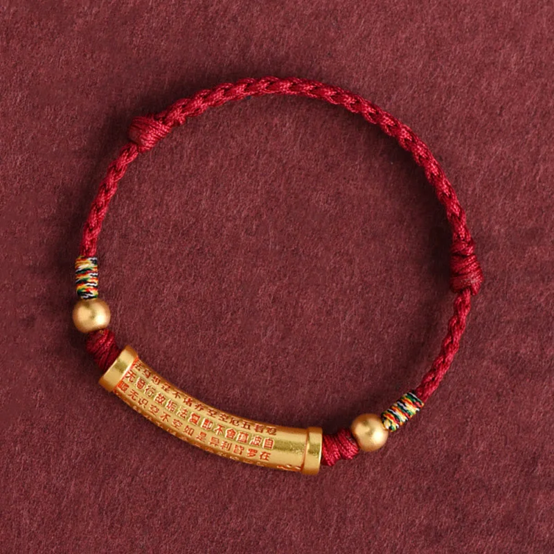 Simple Anklets for Effortless Fashion-Buddha Stones Handmade Alloy Heart Sutra Protection Strength Rope Bracelet Anklet Simple Anklets for Effortless Fashion-Buddha Stones Handmade Alloy Heart Sutra Protection Strength Rope Bracelet Anklet
