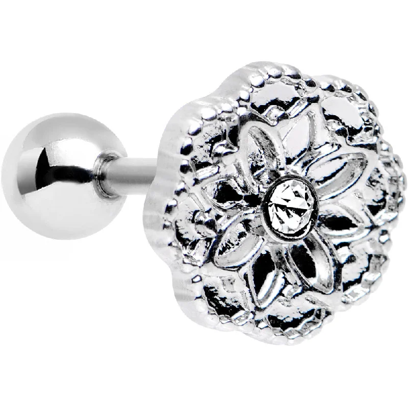 Women's Earrings – Elegant Designs for Every Personality--16 Gauge 1/4 Clear Gem Steel Mandala Flower Tragus Cartilage Earring