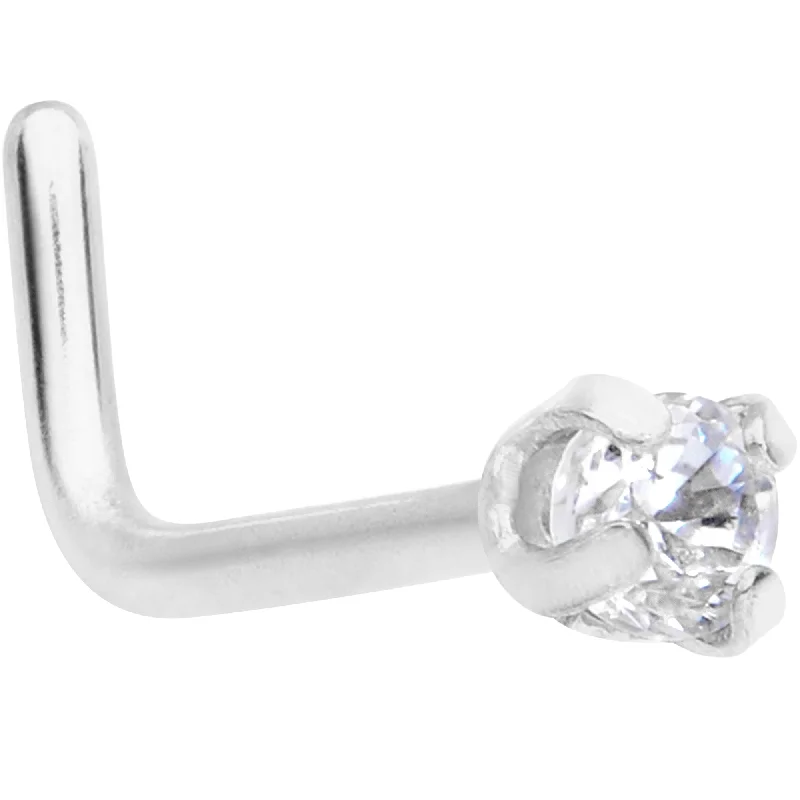 Nose Rings with Classic Touch -20 Gauge 1/4 Clear 2mm CZ Gem L Shaped Nose Ring