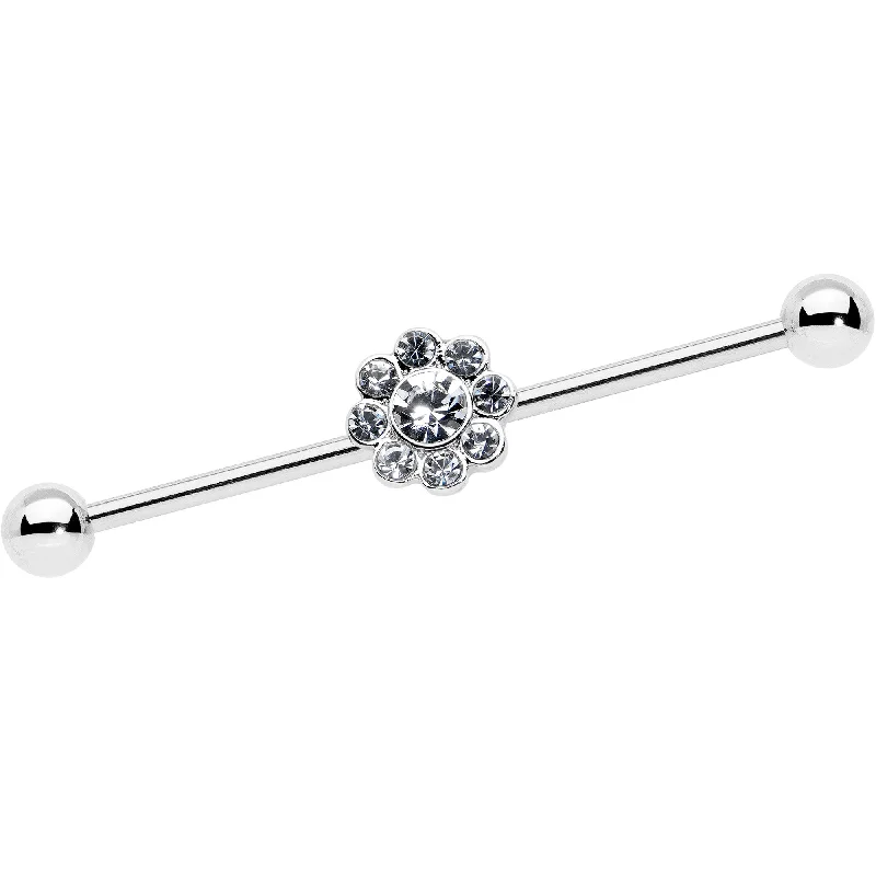 Women's Earrings – Elegant Designs for Every Personality--14 Gauge Clear Gem Whimsy Flower Industrial Barbell 38mm