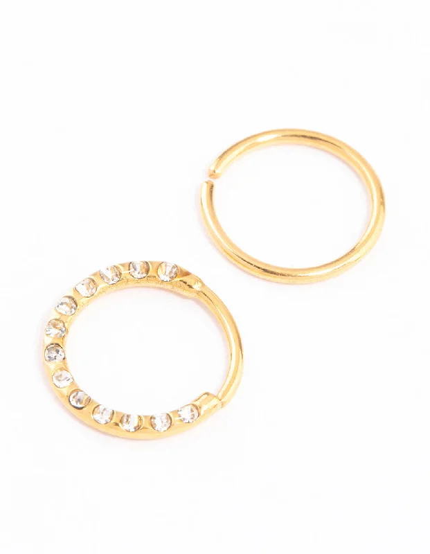Customizable Nose Rings for Personalized Fashion -Gold Plated Titanium Cubic Zirconia Textured Nose Ring Pack Customizable Nose Rings for Personalized Fashion -Gold Plated Titanium Cubic Zirconia Textured Nose Ring Pack