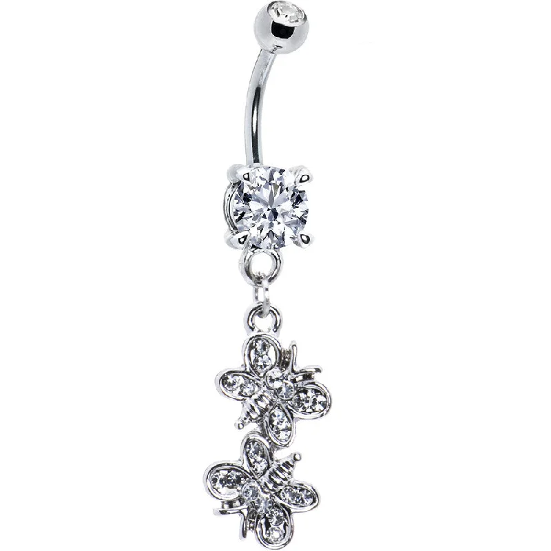 Sparkling Belly Rings with Beautiful Stone Work -Crystal Clear Double Butterfly Belly Ring Sparkling Belly Rings with Beautiful Stone Work -Crystal Clear Double Butterfly Belly Ring