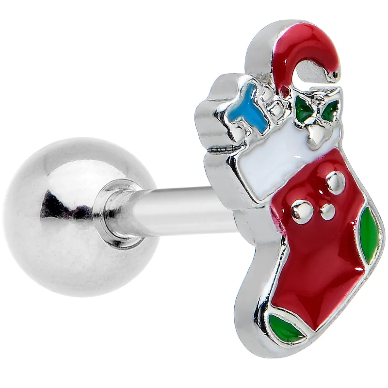 Women's Earrings – Elegant Designs for Every Personality--16 Gauge 1/4 Happy Christmas Stocking Red Cartilage Tragus Earring Women's Earrings – Elegant Designs for Every Personality--16 Gauge 1/4 Happy Christmas Stocking Red Cartilage Tragus Earring