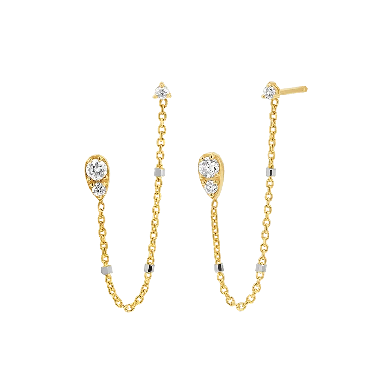Women's Earrings – Elegant Designs for Every Personality--Diamond Pear Chain Duo Stud Earrings Women's Earrings – Elegant Designs for Every Personality--Diamond Pear Chain Duo Stud Earrings