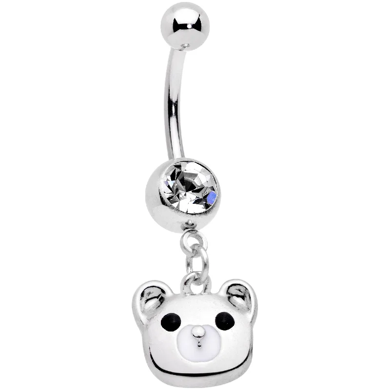 Comfortable Belly Rings for Everyday Use -Clear Gem Buddy Bear Dangle Belly Ring