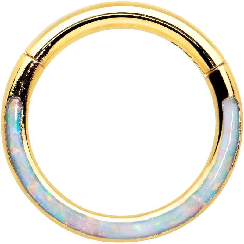 Women's Earrings – Elegant Designs for Every Personality--16 Gauge 5/16 Synth Opal Gold Tone Bottom Curve Hinged Segment Ring