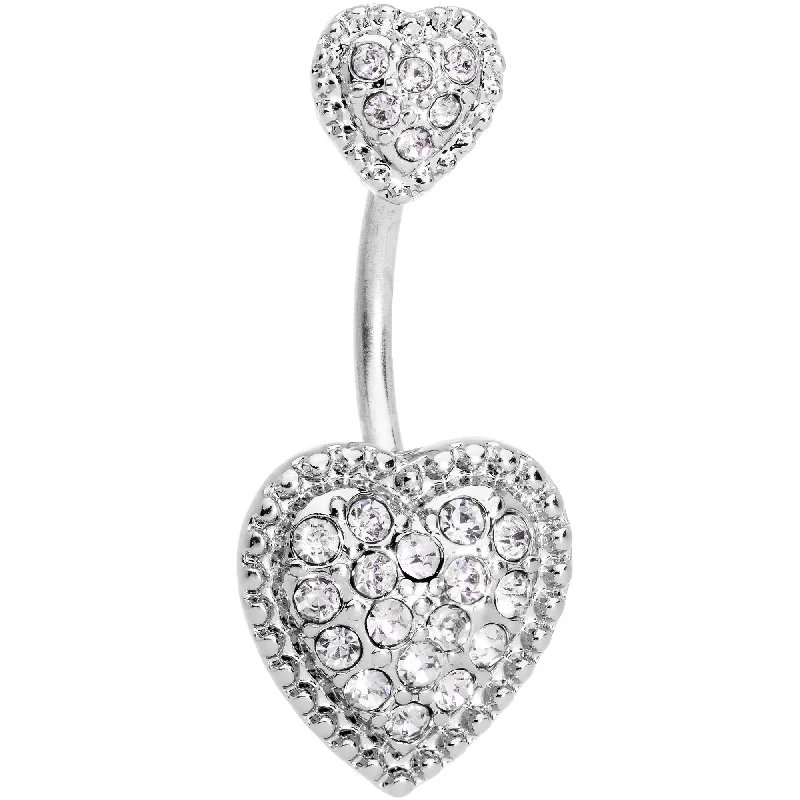 Designer Belly Rings for Exclusive Looks -Clear CZ Gem Art Deco Glamour Heart Double Mount Belly Ring Designer Belly Rings for Exclusive Looks -Clear CZ Gem Art Deco Glamour Heart Double Mount Belly Ring
