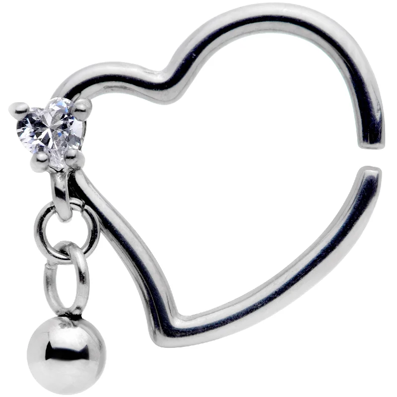 Fashion-Forward Lip Rings for Bold Fashion16 Gauge 3/8 Clear CZ Gem Funky Heart Right Dangle Closure Ring Fashion-Forward Lip Rings for Bold Fashion16 Gauge 3/8 Clear CZ Gem Funky Heart Right Dangle Closure Ring