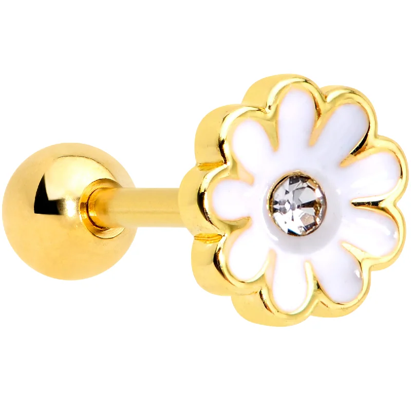 Women's Earrings – Elegant Designs for Every Personality--16 Gauge 1/4 Clear Gem Gold Tone Daisy Flower Cartilage Tragus Earring