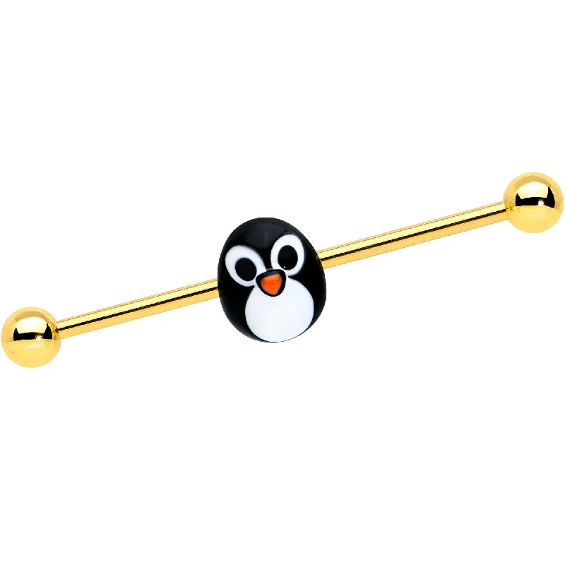 Women's Earrings – Elegant Designs for Every Personality--14 Gauge Gold Tone Round Penguin Face Holiday Industrial Barbell 38mm