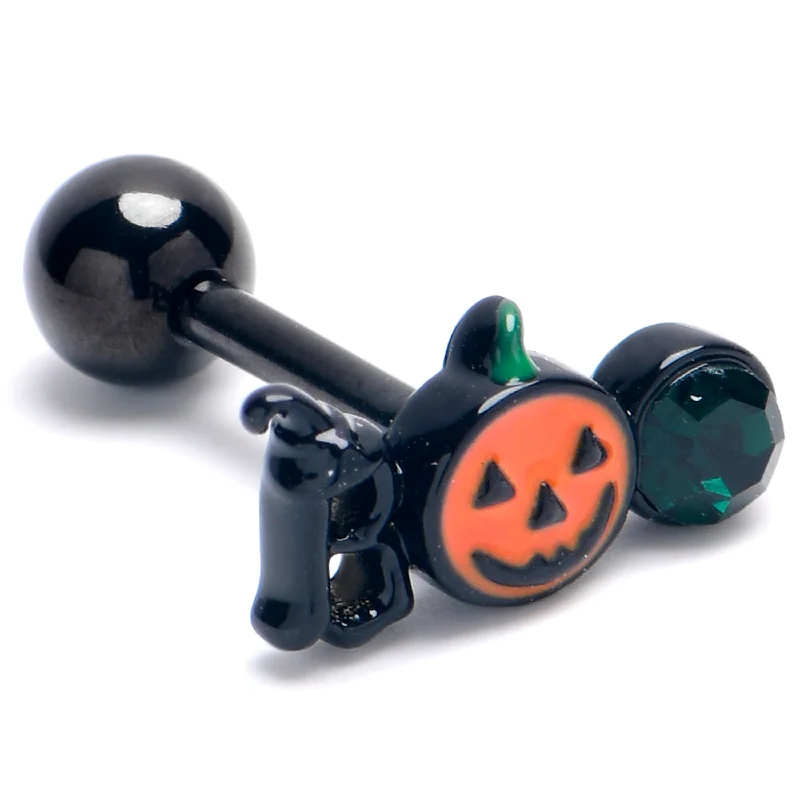 Women's Earrings – Elegant Designs for Every Personality--16 Gauge 1/4 Green Gem Black Boo Halloween Cartilage Tragus Earring Women's Earrings – Elegant Designs for Every Personality--16 Gauge 1/4 Green Gem Black Boo Halloween Cartilage Tragus Earring