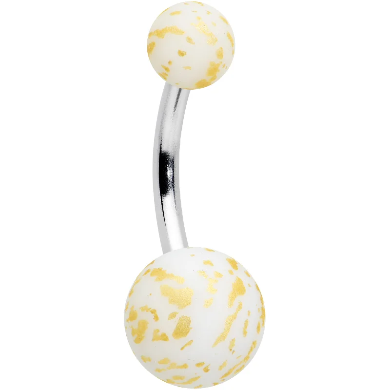 Trendy Belly Rings with Sparkling Stones -Matte White Splatter Pattern Belly Ring
