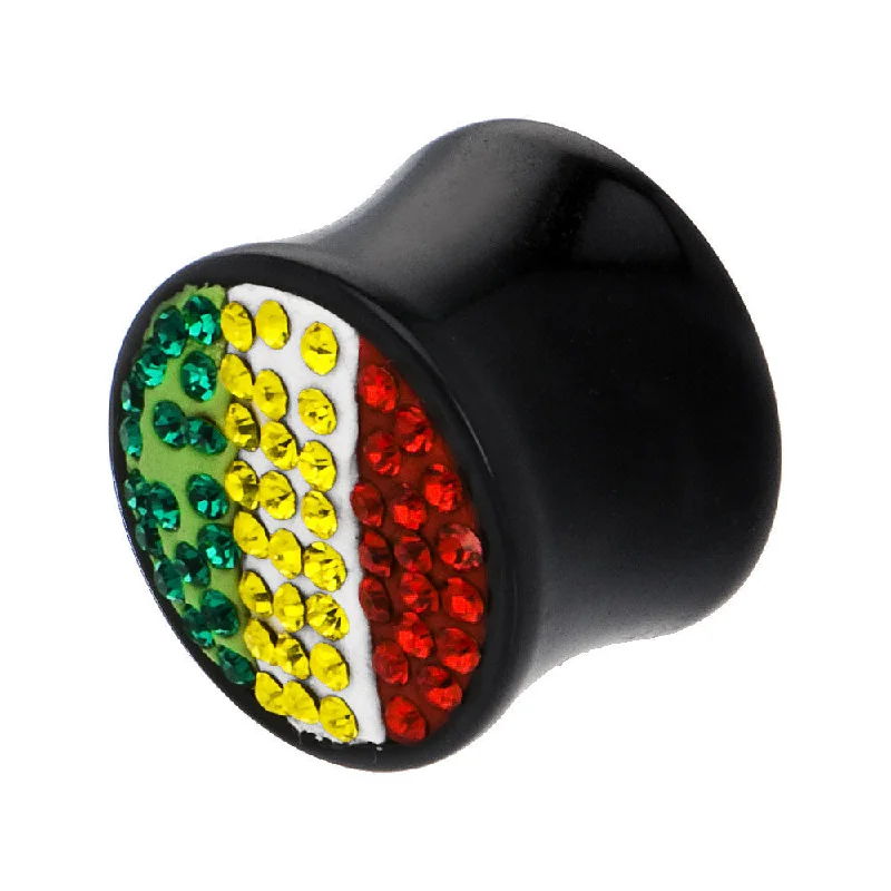 Women's Earrings – Elegant Designs for Every Personality--9/16 Gauge Crystal Rasta Saddle Plug