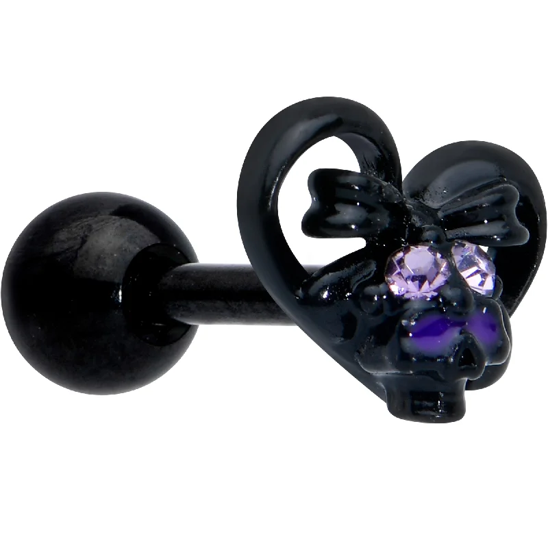 Women's Earrings – Elegant Designs for Every Personality--16 Gauge 1/4 Purple Gem Black Heart Skull Bow Cartilage Tragus Earring Women's Earrings – Elegant Designs for Every Personality--16 Gauge 1/4 Purple Gem Black Heart Skull Bow Cartilage Tragus Earring