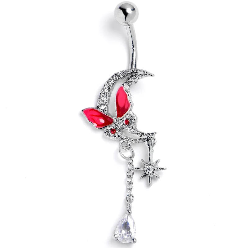 Trendy Belly Rings for Statement Looks -Clear Gem Butterfly Pink Beauty Dangle Belly Ring Trendy Belly Rings for Statement Looks -Clear Gem Butterfly Pink Beauty Dangle Belly Ring