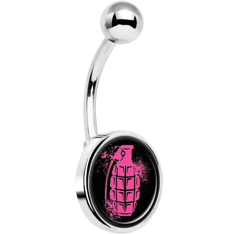 Trendy Belly Rings with Modern Features -Pink Grenade Belly Ring