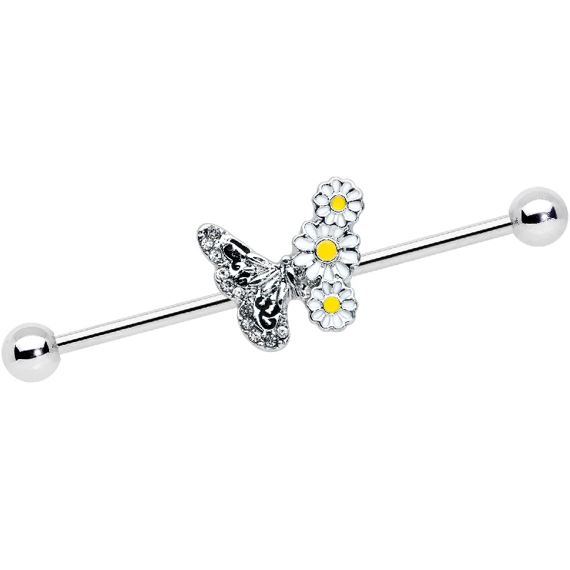 Women's Earrings – Elegant Designs for Every Personality--14 Gauge Clear Gem Butterfly Daisy Flowers Industrial Barbell 38mm Women's Earrings – Elegant Designs for Every Personality--14 Gauge Clear Gem Butterfly Daisy Flowers Industrial Barbell 38mm