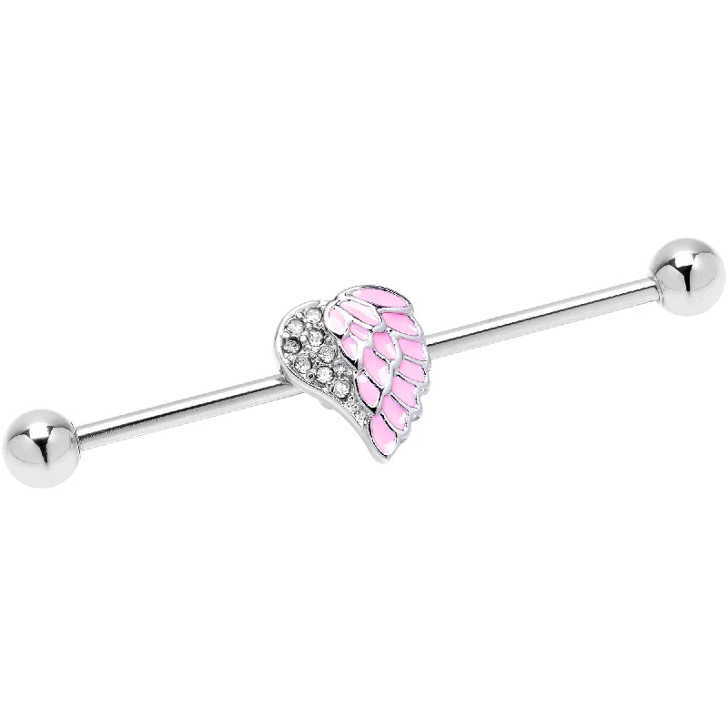 Women's Earrings – Elegant Designs for Every Personality--14 Gauge Pink Heavenly Heart Angel Wings Industrial Barbell 38mm