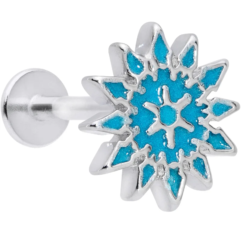 Trendy Lip Rings with Elegant Touches16 Gauge 5/16 Blue Winter Snowflake Christmas Labret Monroe Tragus