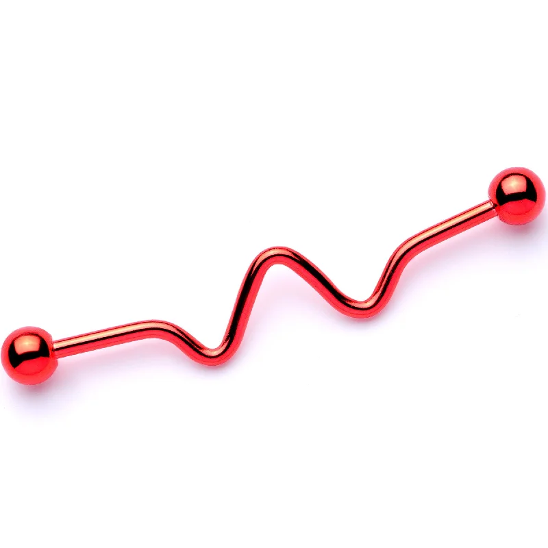 Women's Earrings – Elegant Designs for Every Personality--14 Gauge Red Anodized Pulse Wave Industrial Barbell 40mm Women's Earrings – Elegant Designs for Every Personality--14 Gauge Red Anodized Pulse Wave Industrial Barbell 40mm