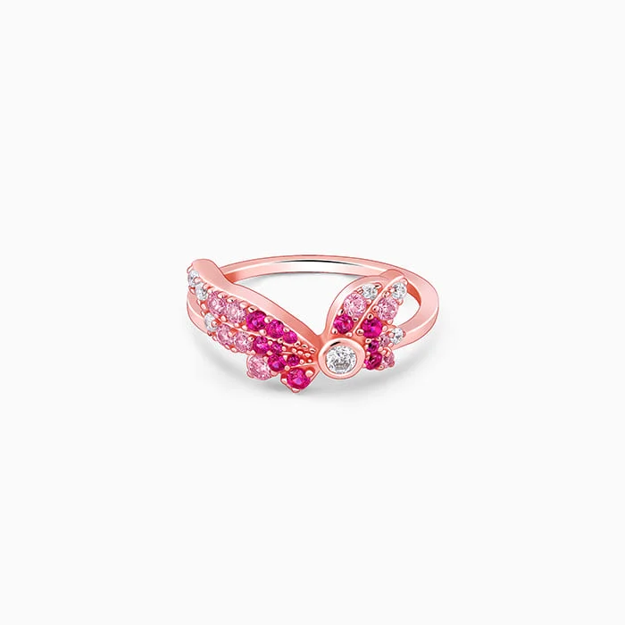 Chic Women's Rings for Fashion-Forward Looks-Rose Gold Fly In Pink Ring