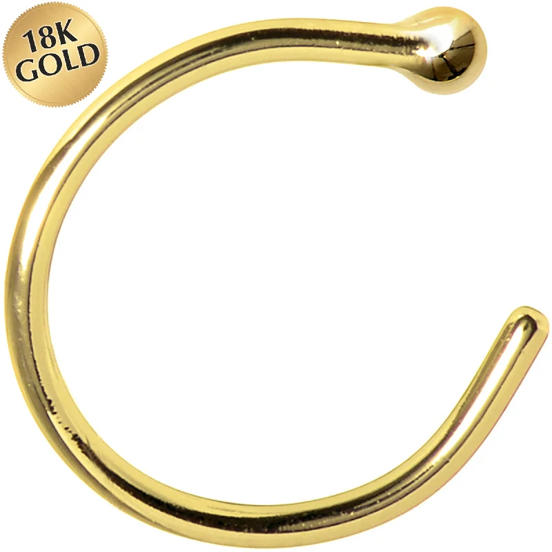 Nose Rings with Simple Stones -20 Gauge 3/8 Solid 18KT Yellow Gold Nose Hoop