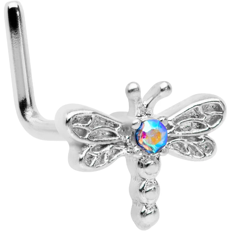 Nose Rings for Effortless Beauty -20 Gauge 7mm Aurora Gem Ornate Dragonfly L Shape Nose Ring Nose Rings for Effortless Beauty -20 Gauge 7mm Aurora Gem Ornate Dragonfly L Shape Nose Ring