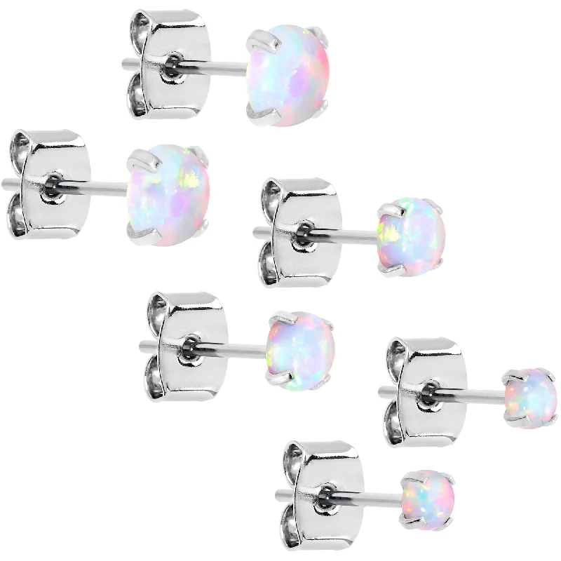 Women's Earrings – Elegant Designs for Every Personality--White Synthetic Opal Stainless Steel Post Stud Earring Pack Set of 3 Women's Earrings – Elegant Designs for Every Personality--White Synthetic Opal Stainless Steel Post Stud Earring Pack Set of 3