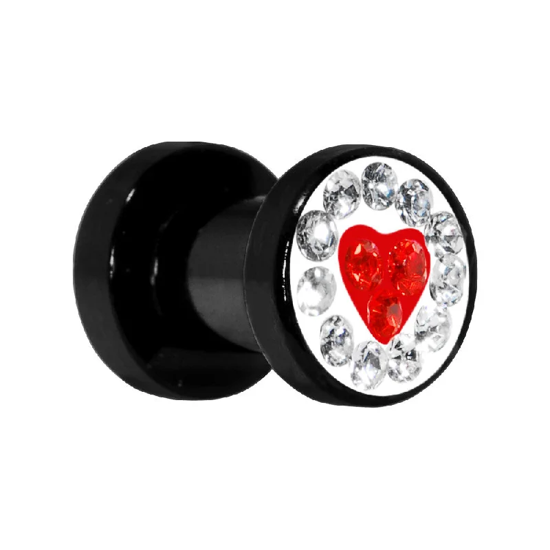 Women's Earrings – Elegant Designs for Every Personality--4 Gauge Red Heart Ferido Crystal Acrylic Screw Fit Tunnel