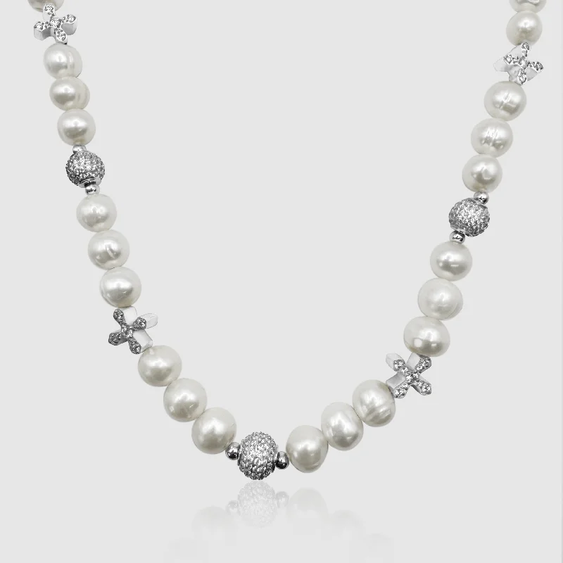 Exclusive Men's Necklaces & Pendants for the Modern Gentleman-Iced Cross Real Pearl Necklace (Silver) Exclusive Men's Necklaces & Pendants for the Modern Gentleman-Iced Cross Real Pearl Necklace (Silver)