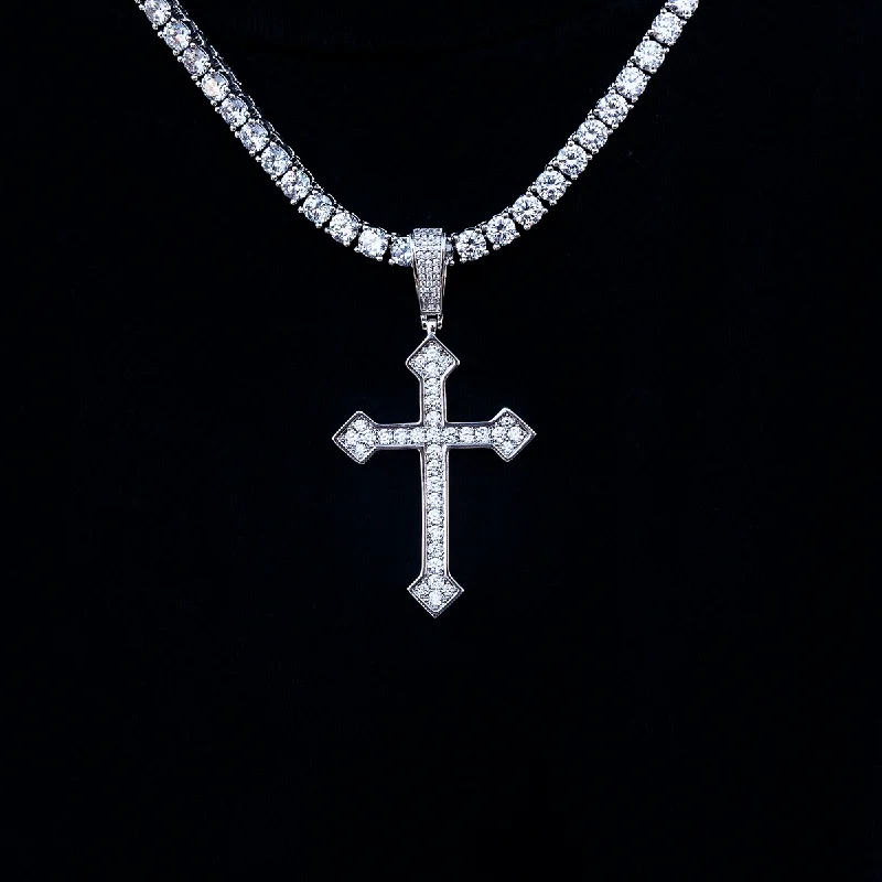 Simple Braided Bracelets for Men-Large Iced Celtic Cross in White Gold